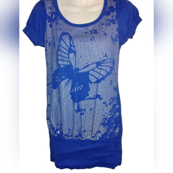 Piper & Blue Graphic Cap Sleeve Tee Blue - Picture 1 of 10